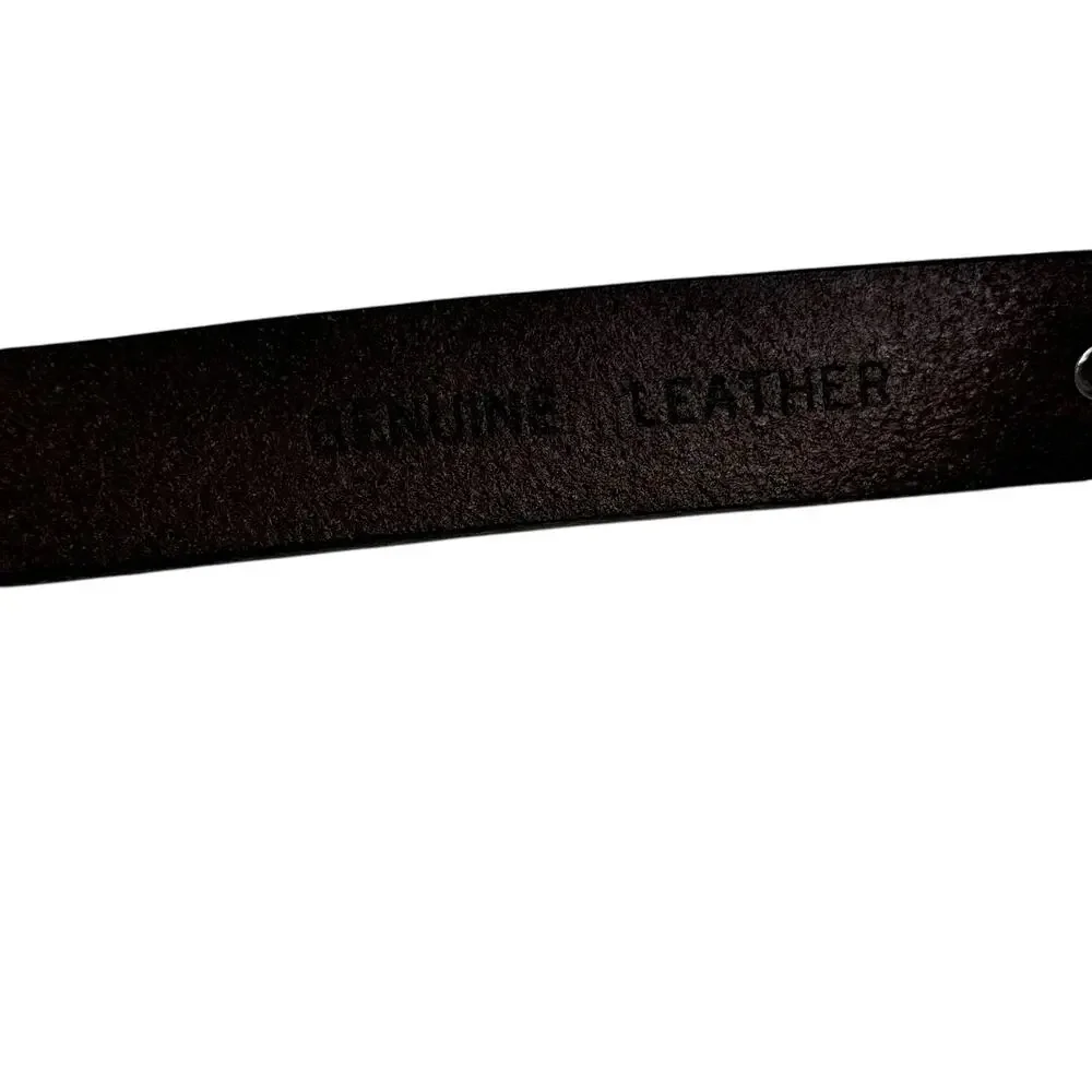 Vintage Donna Katz Women’s Skinny Belt SZ L Brown Medallion Bold 80s Unique Mod
